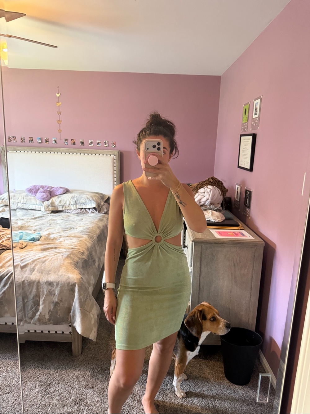 Sleeveless Cutout Ring Front Dress in Sage Green